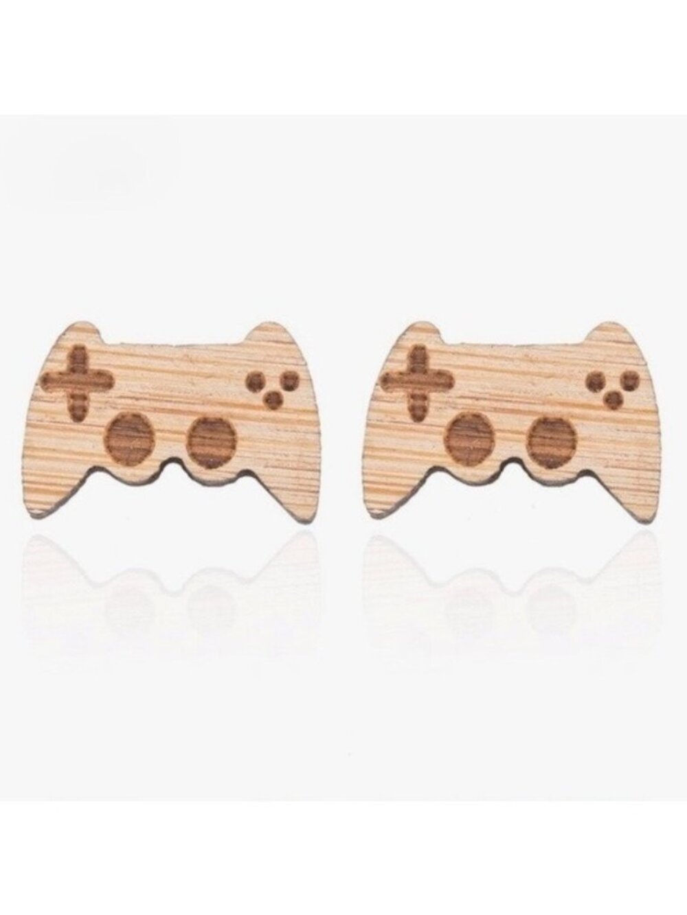Wooden Small Pad Controller Small Brown Stud Earrings Gamer Girl